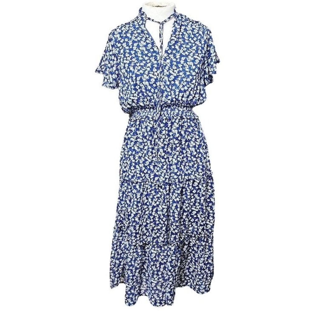 Melrose and Market Maxi dress size Small blue floral lined‎ ruffle hem